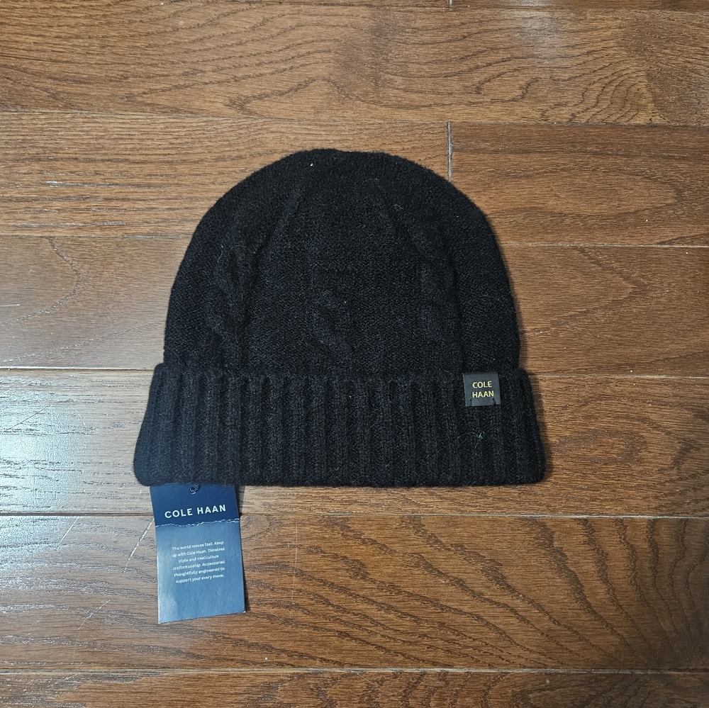 Cole Haan black cable knit beanie